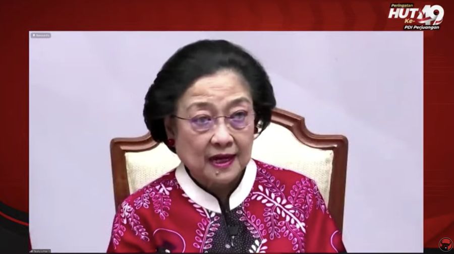Megawati Sukarnoputri dalam acara HUT Ke- 49 PDI Perjuangan (Tangkapan layar youtube PDI Perjuangan)