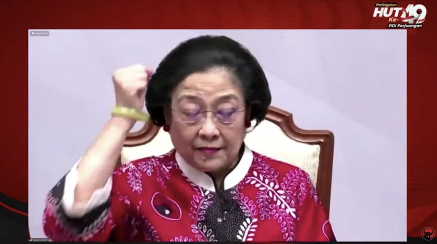 Megawati Sukarnoputri dalam acara HUT Ke- 49 PDI Perjuangan (Tangkapan layar youtube PDI Perjuangan)