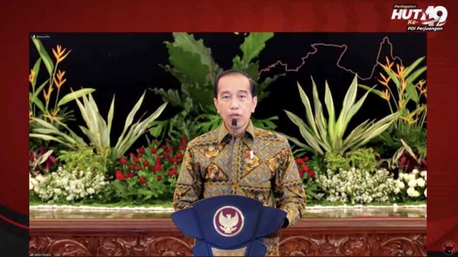 Presiden Joko Widodo dalam acara HUT Ke- 49 PDI Perjuangan (Tangkapan layar youtube PDI Perjuangan)