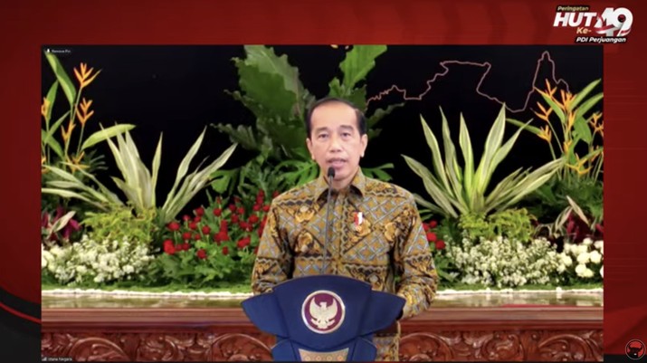 Presiden Joko Widodo dalam acara HUT Ke- 49 PDI Perjuangan (Tangkapan layar youtube PDI Perjuangan)