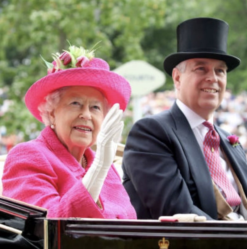 Britain's Princess Anne, from front centre behind coffin, Prince Andrew, Prince Edward, Prince William, Peter Phillips, Prince Harry follow the coffin as it makes it's way past the Round Tower during the funeral of Britain's Prince Philip inside Windsor Castle in Windsor, England Saturday April 17, 2021. (Leon Neal/Pool via AP)
