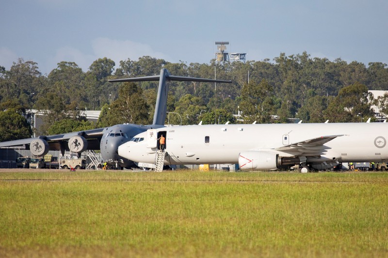 A Royal Australian Air Force P-8 Poseidon aircraft departs RAAF Base Amberley, Queensland to assess the damage to Tonga after the eruption of an underwater volcano triggered a tsunami and blanketed the Pacific island with ash, in Amberley, Australia January 17, 2022. LACW Emma Schwenke/Australian Department of Defence/Handout via REUTERS ATTENTION EDITORS - THIS IMAGE WAS PROVIDED BY A THIRD PARTY. NO RESALES. NO ARCHIVE.