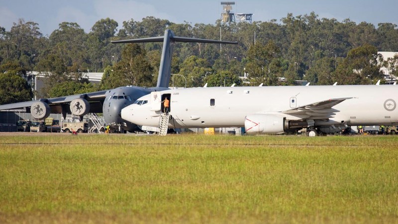 A Royal Australian Air Force P-8 Poseidon aircraft departs RAAF Base Amberley, Queensland to assess the damage to Tonga after the eruption of an underwater volcano triggered a tsunami and blanketed the Pacific island with ash, in Amberley, Australia January 17, 2022. LACW Emma Schwenke/Australian Department of Defence/Handout via REUTERS ATTENTION EDITORS - THIS IMAGE WAS PROVIDED BY A THIRD PARTY. NO RESALES. NO ARCHIVE.