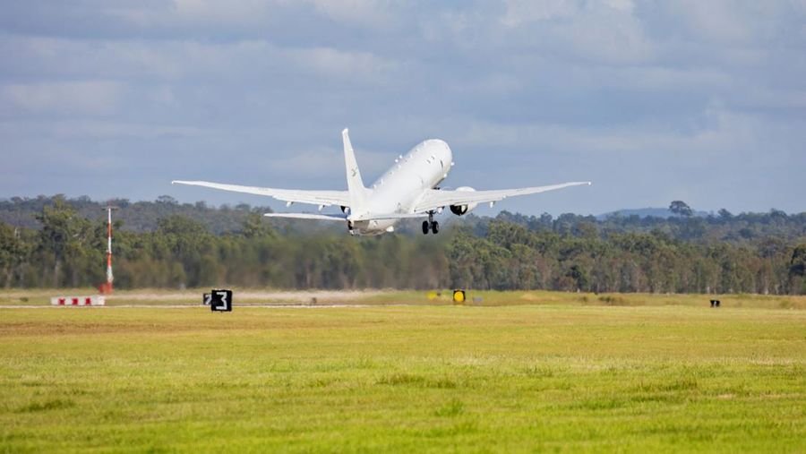 A Royal Australian Air Force P-8 Poseidon aircraft departs RAAF Base Amberley, Queensland to assess the damage to Tonga after the eruption of an underwater volcano triggered a tsunami and blanketed the Pacific island with ash, in Amberley, Australia January 17, 2022. LACW Emma Schwenke/Australian Department of Defence/Handout via REUTERS ATTENTION EDITORS - THIS IMAGE WAS PROVIDED BY A THIRD PARTY. NO RESALES. NO ARCHIVE.