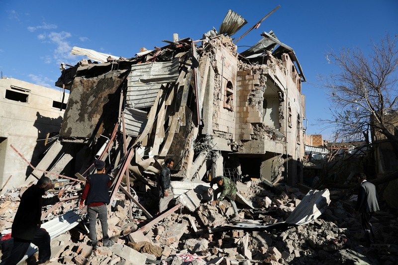 A view of a house hit by Saudi-led air strikes in Sanaa, Yemen, January 18, 2022. REUTERS/Khaled Abdullah