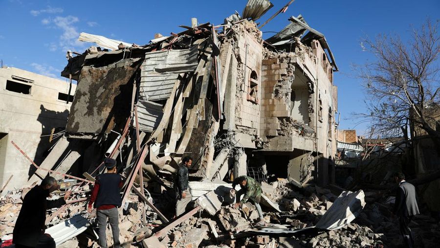 A view of a house hit by Saudi-led air strikes in Sanaa, Yemen, January 18, 2022. REUTERS/Khaled Abdullah