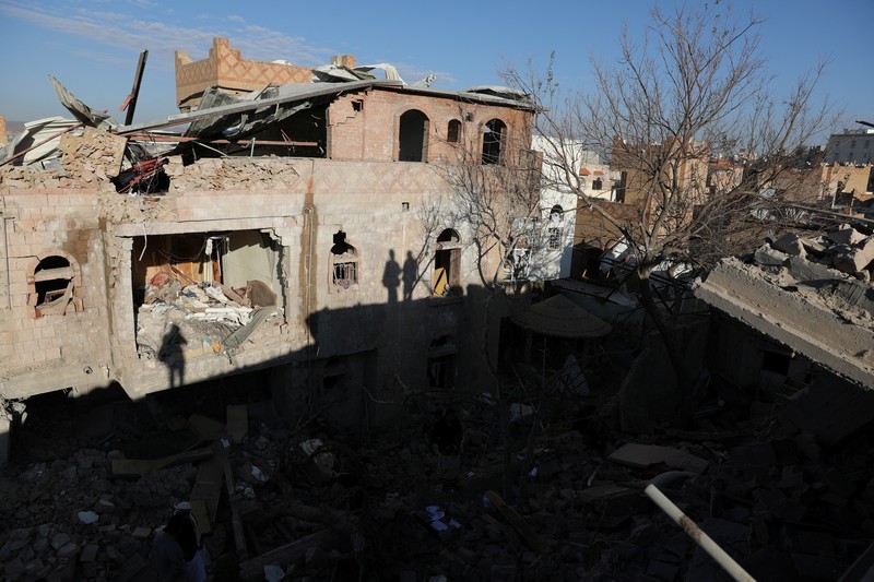 A view of a house hit by Saudi-led air strikes in Sanaa, Yemen, January 18, 2022. REUTERS/Khaled Abdullah
