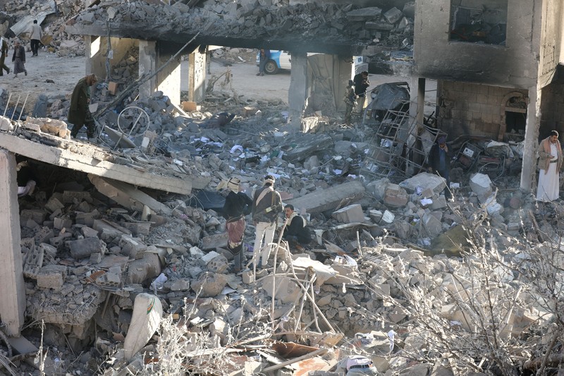 A view of a house hit by Saudi-led air strikes in Sanaa, Yemen, January 18, 2022. REUTERS/Khaled Abdullah
