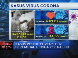 Kasus Positif Covid-19 di RI Bertambah Hingga 2.116 Pasien
