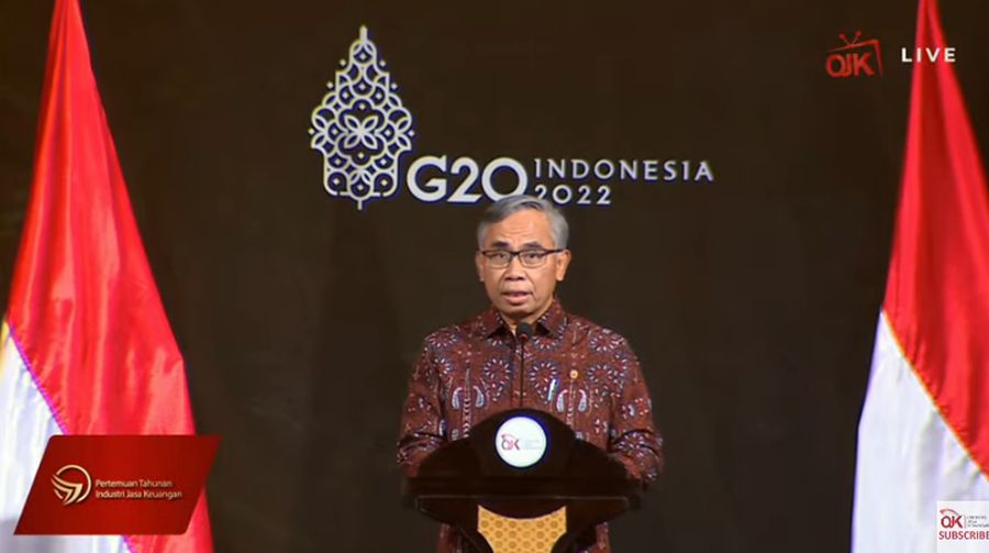Ketua Dewan Komisioner Otoritas Jasa Keuangan (OJK) Wimboh Santoso Saat Pertemuan Tahunan Industri Jasa Keuangan 2022 dan Peluncuran Taksonomi Hijau Indonesia (Tangkapan Layar Youtube Jasa Keuangan)