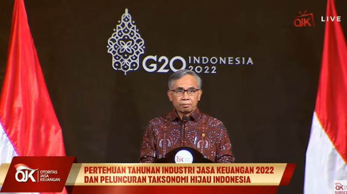 Ketua Dewan Komisioner Otoritas Jasa Keuangan (OJK) Wimboh Santoso Saat Pertemuan Tahunan Industri Jasa Keuangan 2022 dan Peluncuran Taksonomi Hijau Indonesia Ketua Dewan Komisioner Otoritas Jasa Keuangan (OJK) Wimboh Santoso Saat Pertemuan Tahunan Industri Jasa Keuangan 2022 dan Peluncuran Taksonomi Hijau Indonesia (Tangkapan Layar Youtube Jasa Keuangan)