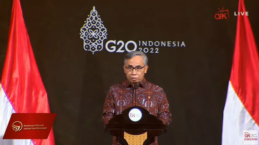 Ketua Dewan Komisioner Otoritas Jasa Keuangan (OJK) Wimboh Santoso Saat Pertemuan Tahunan Industri Jasa Keuangan 2022 dan Peluncuran Taksonomi Hijau Indonesia (Tangkapan Layar Youtube Jasa Keuangan)