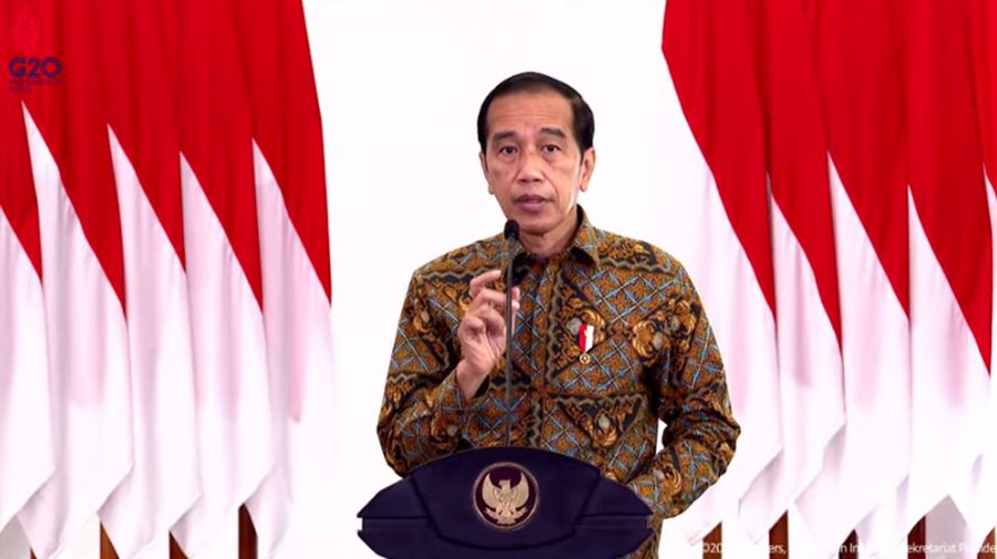 Presiden Joko Widodo (Jokowi) Saat Pertemuan Tahunan Industri Jasa Keuangan 2022 dan Peluncuran Taksonomi Hijau Indonesia (Tangkapan Layar Youtube Sekretariat Presiden)