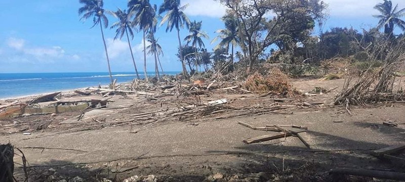 A general view shows damaged buildings following volcanic eruption and tsunami, in Tongatapu, Tonga in this picture obtained from social media on January 21, 2022. Courtesy of Marian Kupu/Broadcom Broadcasting FM87.5/via REUTERS THIS IMAGE HAS BEEN SUPPLIED BY A THIRD PARTY. MANDATORY CREDIT.