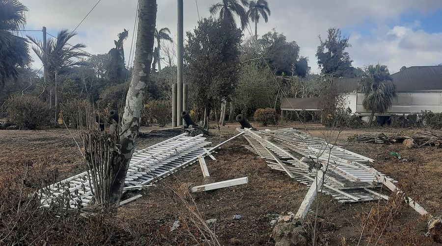 A general view shows damaged buildings following volcanic eruption and tsunami, in Tongatapu, Tonga in this picture obtained from social media on January 21, 2022. Courtesy of Marian Kupu/Broadcom Broadcasting FM87.5/via REUTERS THIS IMAGE HAS BEEN SUPPLIED BY A THIRD PARTY. MANDATORY CREDIT.