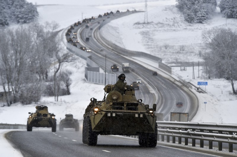 This satellite image provided by Maxar Technologies shows battle group deployments at the Pogonovo training area in Voronezh, Russia, Wednesday, Jan. 19, 2022. President Joe Biden said Wednesday, Jan. 19, he thinks Russia will invade Ukraine and warned President Vladimir Putin that his country would pay a “dear price” in lives lost and a possible cutoff from the global banking system if it does. (Maxar Technologies via AP)