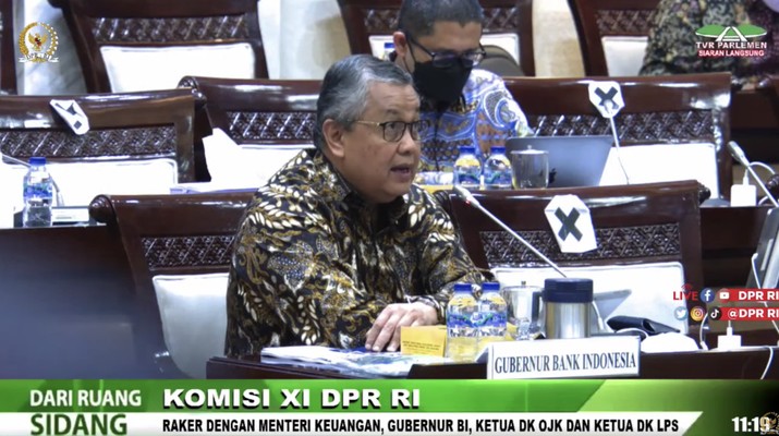 Gubernur Bank Indonesia, Perry Warjiyo Saat Raker dengan Komisi XI DPR RI (Tangkapan Layar Youtube Komisi XI DPR RI Channel)