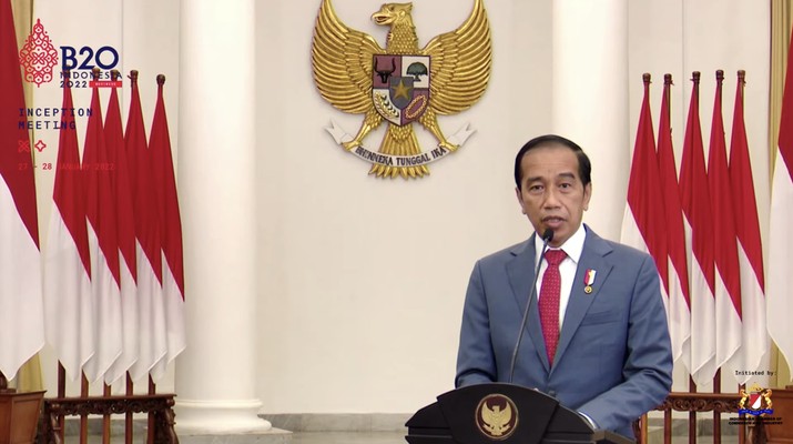 Presiden Joko Widodo (Jokowi) Saat B20 Indonesia Inception Meeting 2022 Presiden Joko Widodo (Jokowi) Saat B20 Indonesia Inception Meeting 2022. (Tangkapan Layar Youtube B20 Indonesia 2022)