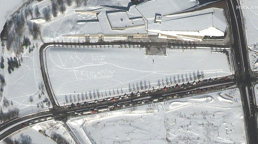 Demo supir truk di Kanada (via REUTERS/MAXAR TECHNOLOGIES)
