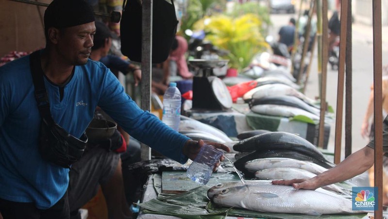 Penjual ikan bandeng musiman jelang Imlek (CNBC Indonesia/Muhammad Sabki)