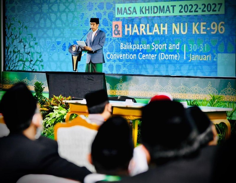 Presiden Jokowi melakukan pengukuhan pengurus besar dan harlah ke-96 Nahdlatul Ulama, Balikpapan, Senin (31/1/2022) (Dok: Biro Pers Sekretariat Presiden) Presiden Jokowi melakukan pengukuhan pengurus besar dan harlah ke-96 Nahdlatul Ulama, Balikpapan, Senin (31/1/2022) (Dok: Biro Pers Sekretariat Presiden)