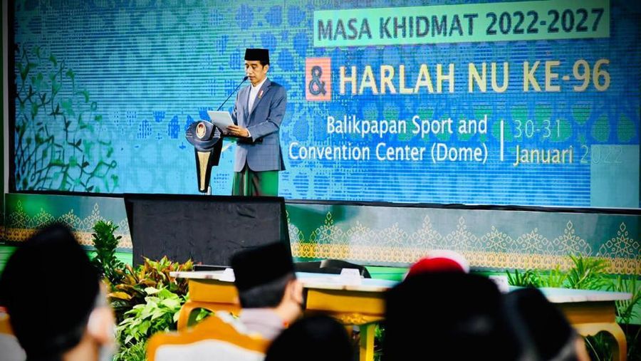 Presiden Jokowi melakukan pengukuhan pengurus besar dan harlah ke-96 Nahdlatul Ulama, Balikpapan, Senin (31/1/2022) (Dok: Biro Pers Sekretariat Presiden)