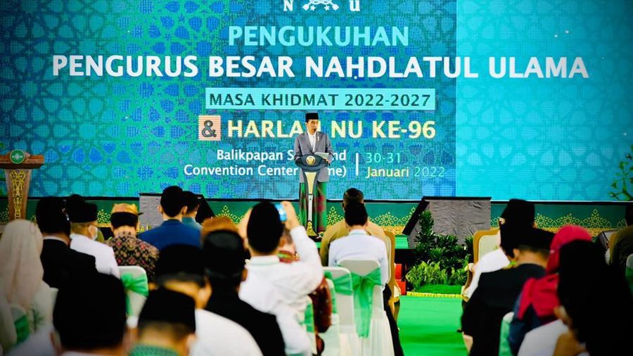 Presiden Jokowi melakukan pengukuhan pengurus besar dan harlah ke-96 Nahdlatul Ulama, Balikpapan, Senin (31/1/2022) (Dok: Biro Pers Sekretariat Presiden)