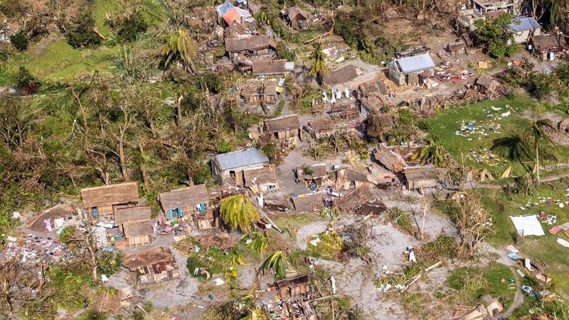 This satellite image provided by Maxar Technologies shows overview of Mananjary, Madagascar after Cyclone Batsirai, on Wednesday, Feb. 7, 2022. (Satellite image ©2022 Maxar Technologies via AP)