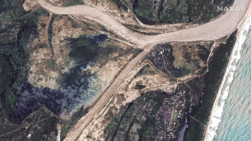 This satellite image provided by Maxar Technologies shows overview of Mananjary, Madagascar after Cyclone Batsirai, on Wednesday, Feb. 7, 2022. (Satellite image ©2022 Maxar Technologies via AP)