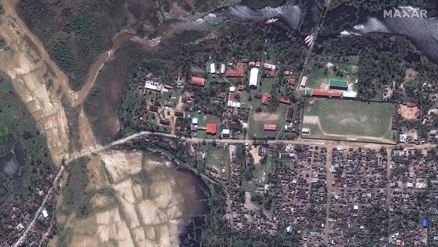This satellite image provided by Maxar Technologies shows overview of Mananjary, Madagascar after Cyclone Batsirai, on Wednesday, Feb. 7, 2022. (Satellite image ©2022 Maxar Technologies via AP)