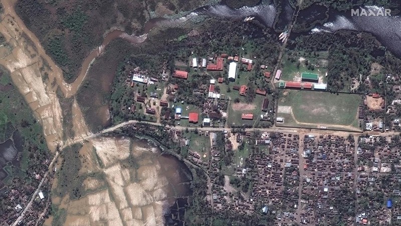 This satellite image provided by Maxar Technologies shows overview of Mananjary, Madagascar after Cyclone Batsirai, on Wednesday, Feb. 7, 2022. (Satellite image ©2022 Maxar Technologies via AP)
