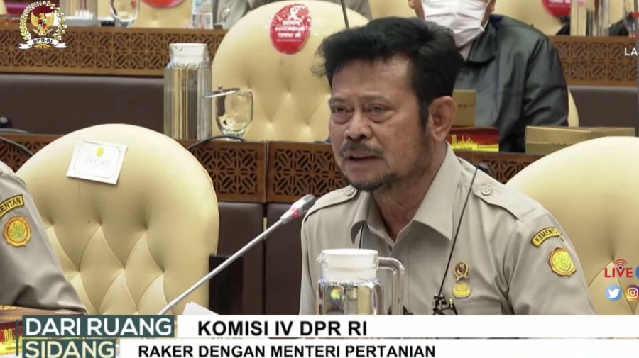 Rapat Kerja Komisi IV DPR dengan Menteri Pertanian, Syahrul Yasin Limpo (Tangkapan Layar Youtube DPR RI)