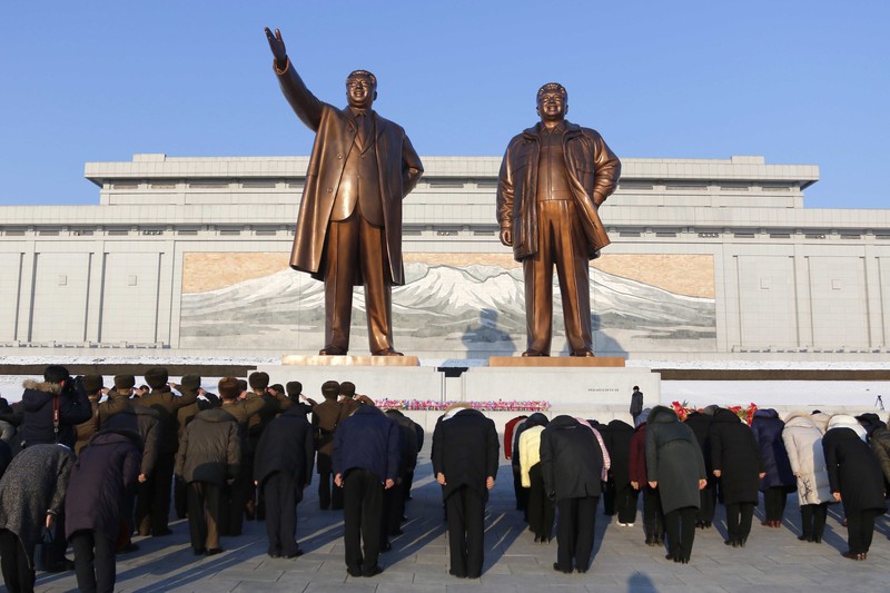 In this photo provided by the North Korean government, fireworks are shot off over Samjiyon, North Korea, Tuesday, Feb. 15, 2022, to celebrate the 80th birth anniversary of North Korea's late leader Kim Jong Il's birthday. Independent journalists were not given access to cover the event depicted in this image distributed by the North Korean government. The content of this image is as provided and cannot be independently verified. Korean language watermark on image as provided by source reads: 