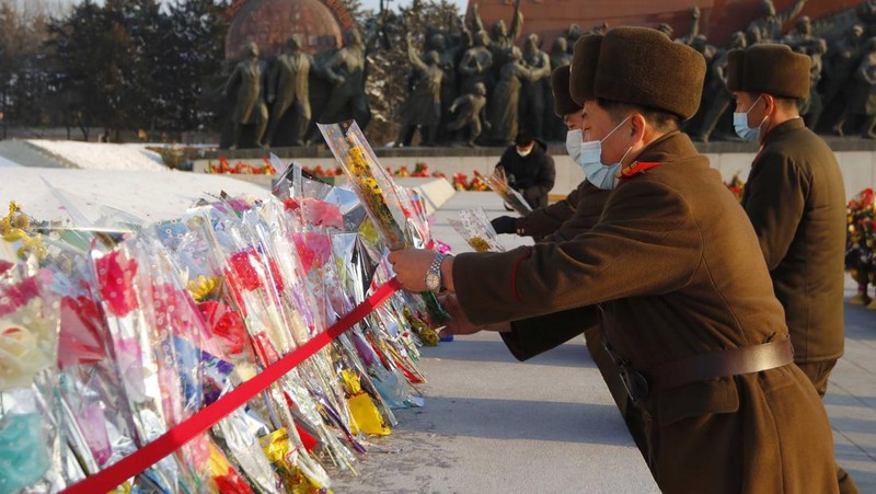 In this photo provided by the North Korean government, fireworks are shot off over Samjiyon, North Korea, Tuesday, Feb. 15, 2022, to celebrate the 80th birth anniversary of North Korea's late leader Kim Jong Il's birthday. Independent journalists were not given access to cover the event depicted in this image distributed by the North Korean government. The content of this image is as provided and cannot be independently verified. Korean language watermark on image as provided by source reads: 