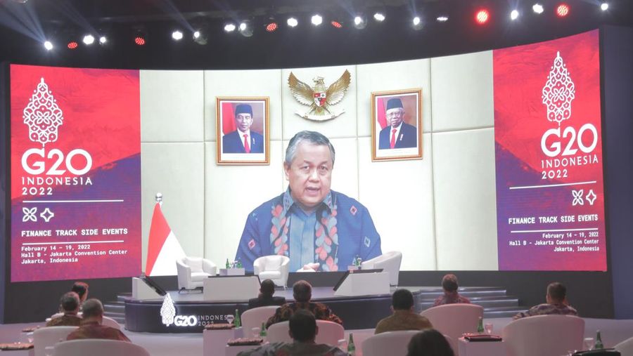 Gubernur Bank Indonesia, Perry Warjiyo dalam acara Side Event G20, Kamis (17/2/2022) (ist/Dok. Bank Indonesia)
