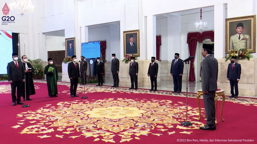 Pelantikan Gubernur Lemhannas RI dan Kepala Badan Pangan Nasional, 21 Februari 2022 (Tangkapan layar Youtube Setpres RI)
