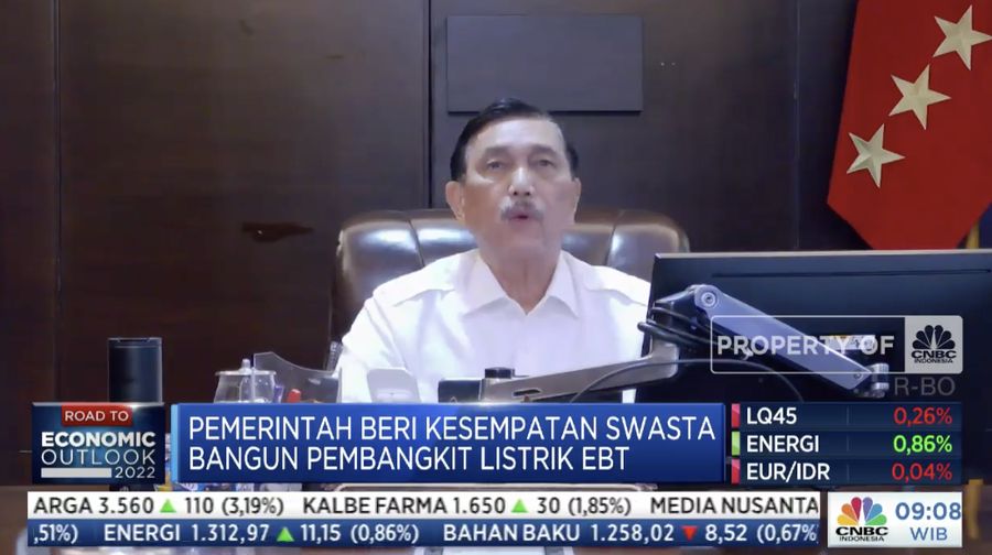 Luhut Binsar Pandjaitan dalam acara Energy Outlook 2022 (Tangkapan layar CNBC TV)
