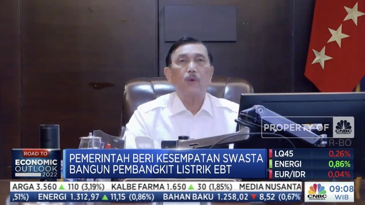 Luhut Binsar Pandjaitan dalam acara Energy Outlook 2022 (Tangkapan layar CNBC TV) Luhut Binsar Pandjaitan dalam acara Energy Outlook 2022 (Tangkapan layar CNBC TV)