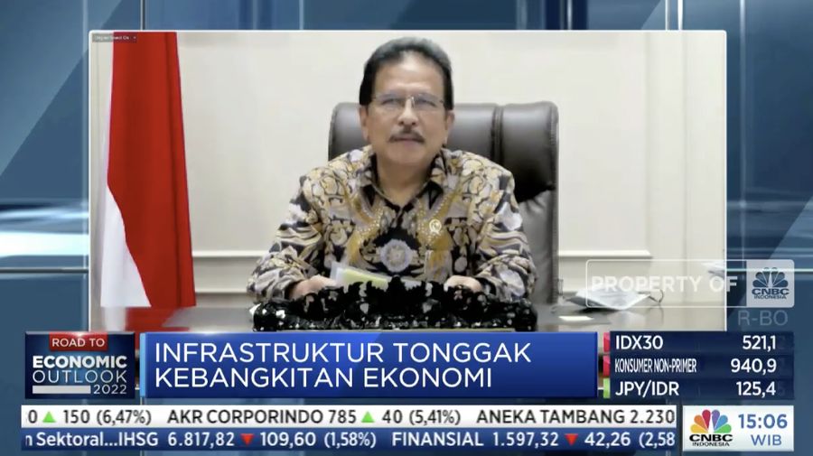 Sofyan Djalil dalam acara Infrastructure Outlook 2022 (tangkapan layar վ TV)