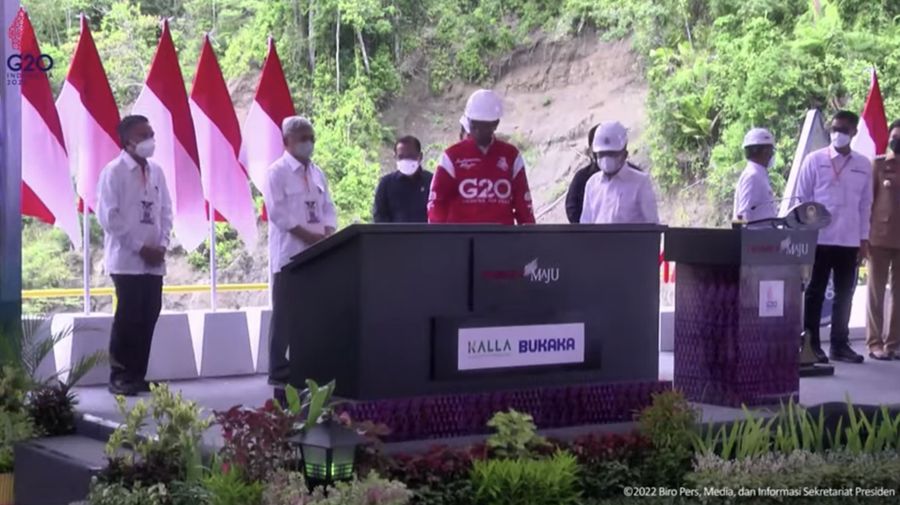 Peresmian PLTA Poso Energy 515 MW dan PLTA Malea Energy 90 MW, Kabupaten Poso,25 Februari 2022. (Tangkapan layar Youtube Setpres RI)