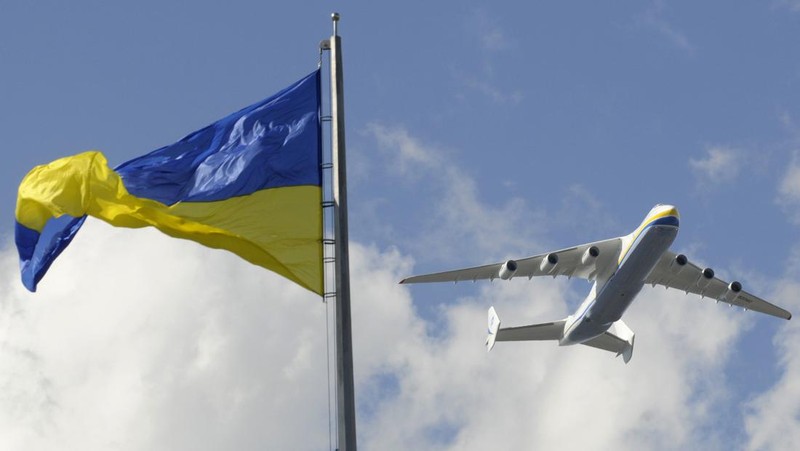 The world's largest airplane, Ukrainian Antonov An-225 Mriya takes off at the  airport  near Hostomel near Kiev , Ukraine, Tuesday, May 10, 2016. The An-225 departed its home base at  Hostomel and flew to Prague, Czech Republic, where it will be loaded with the massive 130-tonne generator and will fly onto Perth, Australia.  (AP Photo/Sergei Chuzavkov)