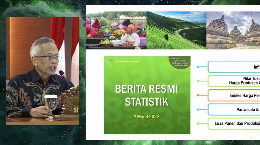 Halo Sahabat Data, hari ini (1/3), Badan Pusat Statistik (BPS) akan mengumumkan: (1) Perkembangan Indeks Harga Konsumen Februari 2022 (2) Perkembangan Indeks Harga Perdagangan Besar Februari 2022, (3) Perkembangan Nilai Tukar Petani dan Harga Produsen Gabah Februari 2022, (4) Perkembangan Pariwisata dan Transportasi Nasional Januari 2022, dan (5) Luas Panen dan Produksi Padi di Indonesia 2021 (Angka Tetap). (Tangkapan Layar Youtube)