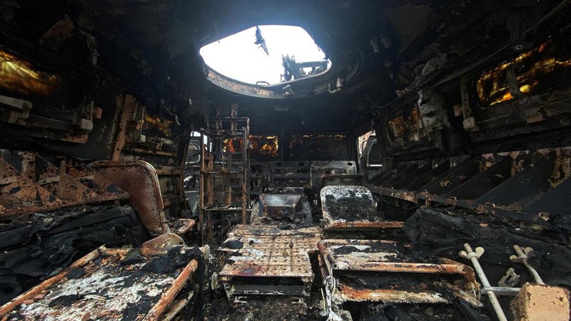 A view shows a destroyed Russian Army all-terrain infantry mobility vehicle Tigr-M (Tiger) on a road in Kharkiv, Ukraine February 28, 2022. REUTERS/Vitaliy Gnidyi