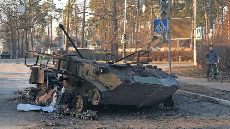 A view shows a destroyed bridge, as Russia's invasion of Ukraine continues, near the town of Bucha in the Kyiv region, Ukraine February 28, 2022. REUTERS/Maksim Levin