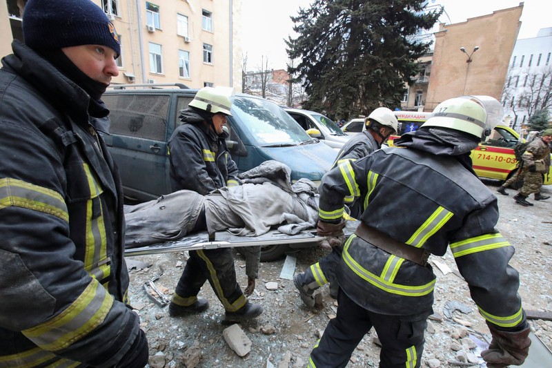 UKRAINE-CRISIS/KHARKIV A view shows the area near the regional administration building, which city officials said was hit by a missile attack, in central Kharkiv, Ukraine, March 1, 2022. REUTERS/Vyacheslav Madiyevskyy TPX IMAGES OF THE DAY