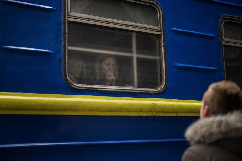 Russia Ukraine War Goodbyes Photo Gallery A couple says goodbye before she boards on a train bound for Lviv at the Kyiv station, Ukraine, Thursday, March 3. 2022. (AP Photo/Emilio Morenatti)