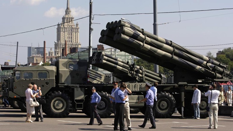 FILE - In this frame grab provided by Russian Defense Ministry press service, a long-range Kalibr cruise missile is launched by a Russian Navy ship in the eastern Mediterranean, Friday, Aug. 19, 2016. The Russian invasion of Ukraine is the largest conflict that Europe has seen since World War II, with Russia conducting a multi-pronged offensive across the country. The Russian military has pummeled wide areas in Ukraine with air strikes and has conducted massive rocket and artillery bombardment resulting in massive casualties. (Russian Defense Ministry Press Service photo via AP, File)