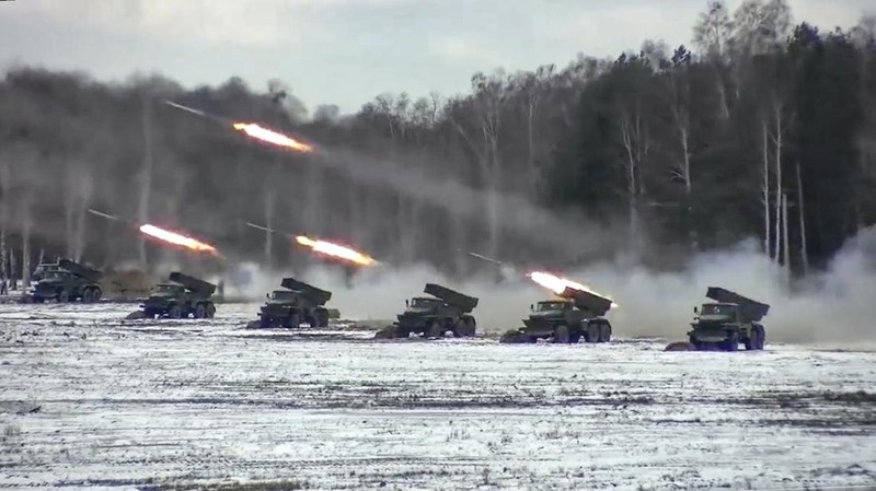 FILE - In this frame grab provided by Russian Defense Ministry press service, a long-range Kalibr cruise missile is launched by a Russian Navy ship in the eastern Mediterranean, Friday, Aug. 19, 2016. The Russian invasion of Ukraine is the largest conflict that Europe has seen since World War II, with Russia conducting a multi-pronged offensive across the country. The Russian military has pummeled wide areas in Ukraine with air strikes and has conducted massive rocket and artillery bombardment resulting in massive casualties. (Russian Defense Ministry Press Service photo via AP, File)