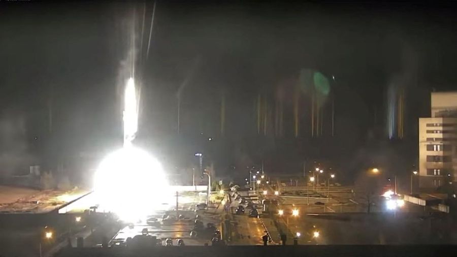 Surveillance camera footage shows Zaporizhzhia nuclear power plant during shelling in Enerhodar, Zaporizhia Oblast, Ukraine March 4, 2022, in this screengrab from a video obtained from social media. Zaporizhzhya NPP via YouTube/via REUTERS  THIS IMAGE HAS BEEN SUPPLIED BY A THIRD PARTY. MANDATORY CREDIT. NO RESALES. NO ARCHIVES.