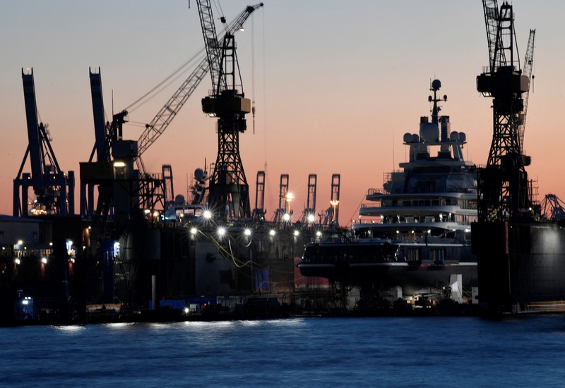 The 115 metre superyacht Luna lies in the Blohm & Voss dock in the harbour in Hamburg, Germany, March 3, 2022. REUTERS/Fabian Bimmer